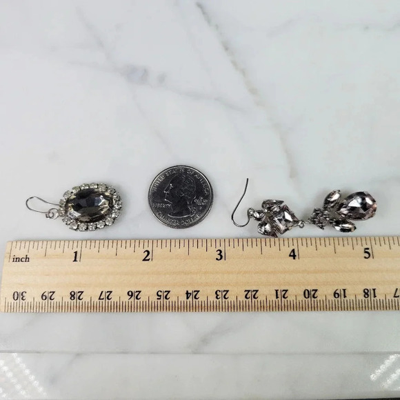 Gray Rhinestone Pierced Earrings 2 Pair Icy Sparkle French Wire Party Co… - Picture 7 of 8